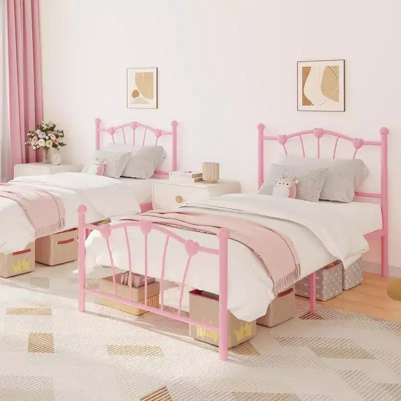 Twin Size Bed Frame with Iron-Art Sweet Heart Headboard & Footboard