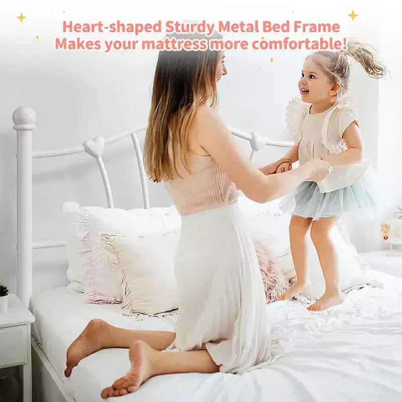 Twin Size Bed Frame with Iron-Art Sweet Heart Headboard & Footboard