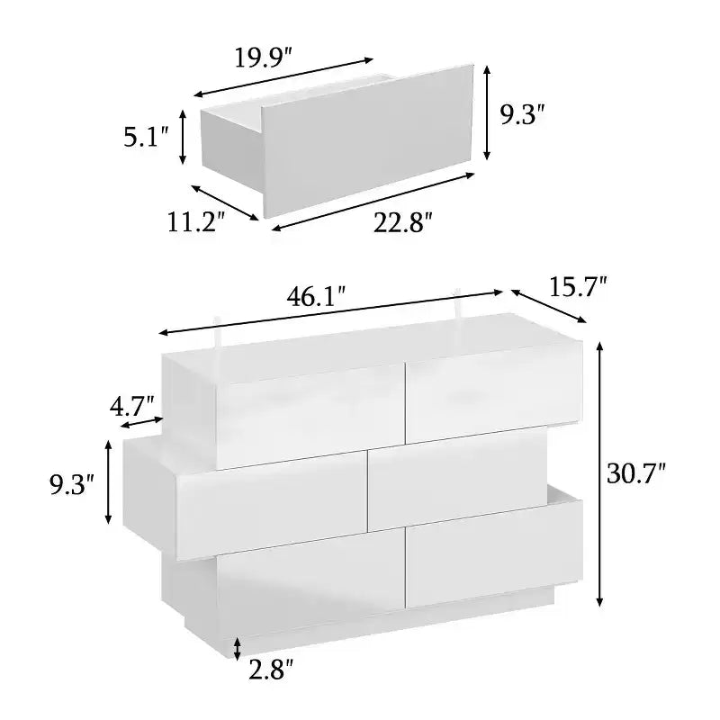 Glossy Chest of Drawers Polished 6 Drawer Dresser Modern & Contemporary Style White