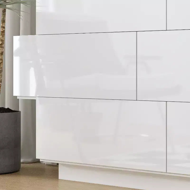 Glossy Chest of Drawers Polished 6 Drawer Dresser Modern & Contemporary Style White